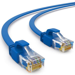 3m RJ45 Patch Cable CAT 6, up to 1000Mbit/s transmission speed, without shearing U/UTP, PVC Flat Blue