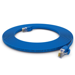 10m RJ45 Patch Cable CAT 6, up to 1000Mbit/s transmission speed, without shearing U/UTP, PVC Flat Blue