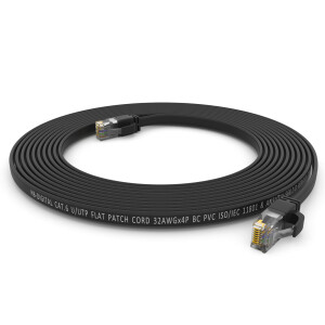1m RJ45 Patch Cable CAT 6, up to 1000Mbit/s transmission speed, without shearing U/UTP, PVC Flat Black