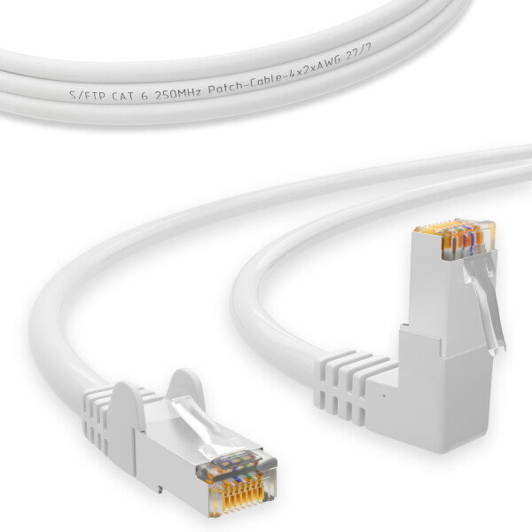 RJ45 Patch Cord CAT 6 with right-angle plug S/FTP PVC WHITE 1m