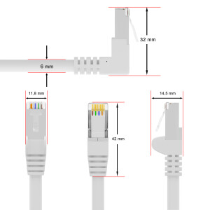 RJ45 Patch Cord CAT 6 with right-angle plug S/FTP PVC WHITE 3m