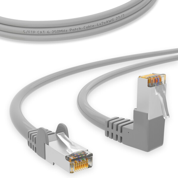 RJ45 Patch Cord CAT 6 with right-angle plug S/FTP PVC GRAY 0,25m