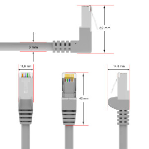 RJ45 Patch Cord CAT 6 with right-angle plug S/FTP PVC GRAY 3m