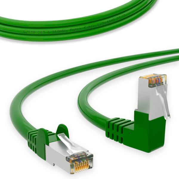 RJ45 Patch Cord CAT 6 with right-angle plug S/FTP PVC GREEN 0,5m