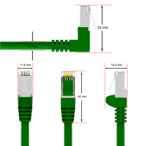 RJ45 Patch Cord CAT 6 with right-angle plug S/FTP PVC GREEN 1m