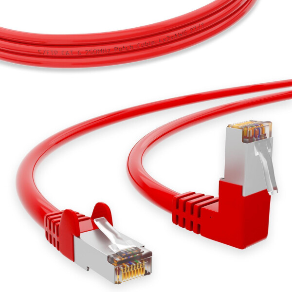 RJ45 Patch Cord CAT 6 with right-angle plug S/FTP PVC RED 3m