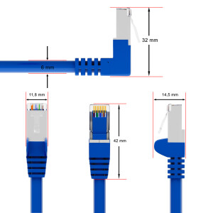 RJ45 Patch Cord CAT 6 with right-angle plug S/FTP PVC BLUE 10m