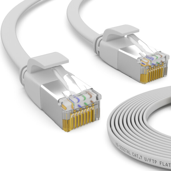 2m flat cable CAT 7 raw cable patch cable RJ45 LAN cable flat copper up to 10 Gbit/s U/FTP PVC white