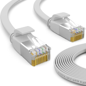 10m flat cable CAT 7 raw cable patch cable RJ45 LAN cable flat copper up to 10 Gbit/s U/FTP PVC white