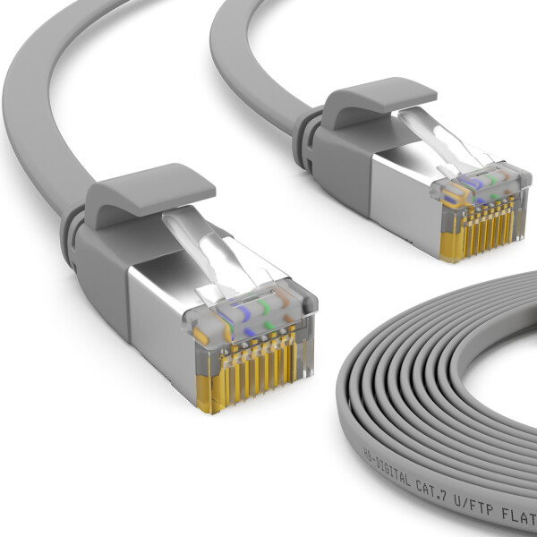 1 m RJ45 patch cable CAT 7 up to 10000 Mbit/s U/FTP PVC flat Grey
