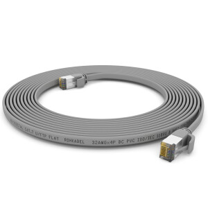 15m flat cable CAT 7 raw cable patch cable RJ45 LAN cable flat copper up to 10 Gbit/s U/FTP PVC gray