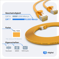 0,25m RJ45 Patchkabel CAT 7, bis zu 10000Mbit/s, PIMF Foliengeflochtene Paare U/FTP, PVC Mantel Flach gelb