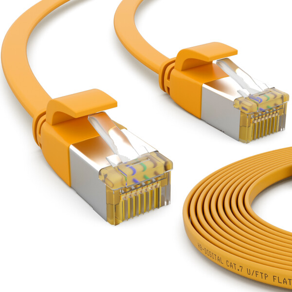 10m flat cable CAT 7 raw cable patch cable RJ45 LAN cable flat copper up to 10 Gbit/s U/FTP PVC yellow