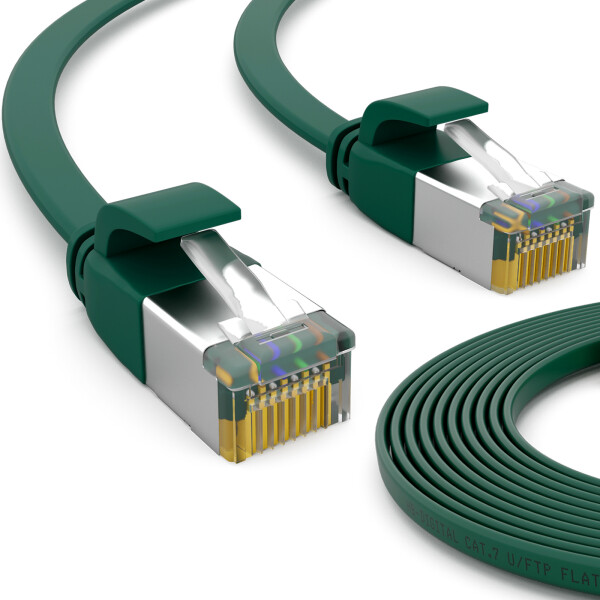 0,5 m RJ45 patch cable CAT 7 up to 10000 Mbit/s U/FTP PVC flat Green 