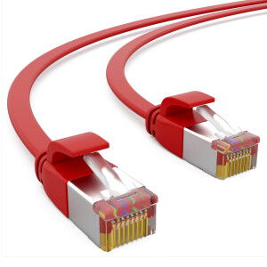 0,25m flat cable CAT 7 raw cable patch cable RJ45 LAN cable flat copper up to 10 Gbit/s U/FTP PVC red