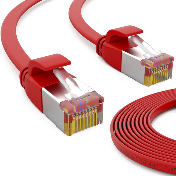 1m flat cable CAT 7 raw cable patch cable RJ45 LAN cable flat copper up to 10 Gbit/s U/FTP PVC red