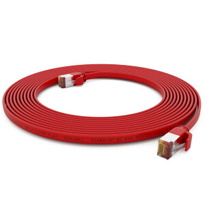 15m flat cable CAT 7 raw cable patch cable RJ45 LAN cable flat copper up to 10 Gbit/s U/FTP PVC red