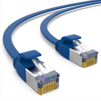 0,25m flat cable CAT 7 raw cable patch cable RJ45 LAN cable flat copper up to 10 Gbit/s U/FTP PVC blue