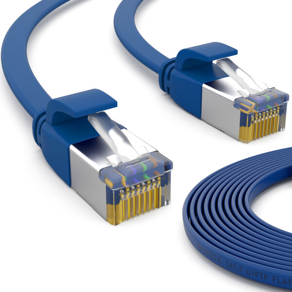 5m flat cable CAT 7 raw cable patch cable RJ45 LAN cable flat copper up to 10 Gbit/s U/FTP PVC blue