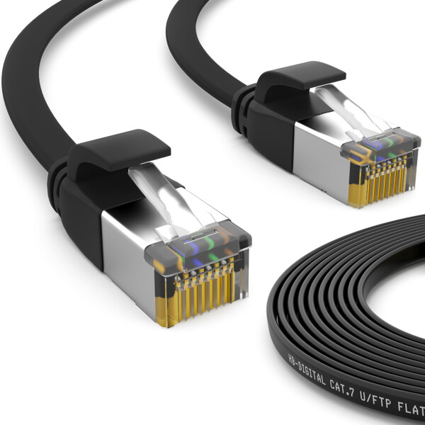 0,25m flat cable CAT 7 raw cable patch cable RJ45 LAN cable flat copper up to 10 Gbit/s U/FTP PVC black