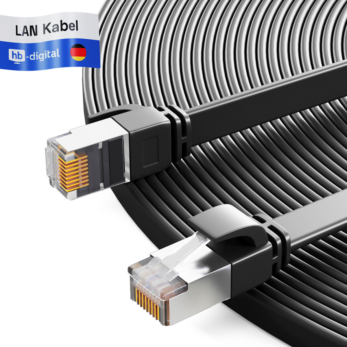 Network Kable Rj Câble Ethernet Cat 7 cable rj45 plat U/FTP PVC 3m noir, 3,79