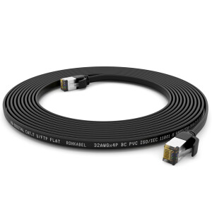 10m Flachkabel CAT 7 Rohkabel Patchkabel RJ45 LAN Kabel flach Kupfer bis zu 10 Gbit/s U/FTP PVC schwarz