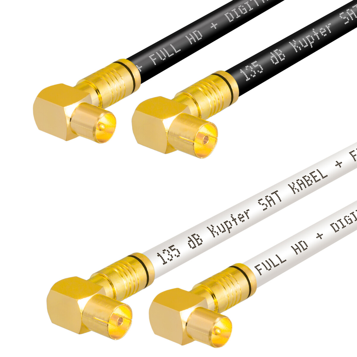 Câble D'antenne HB-DIGITAL 4 M – IEC Plaqué Or, 5x Blindé, 135 DB – 90° – Pour DVB-C/T2, 4K, Full HD