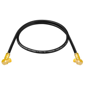 1 m Antenna Cable 135dB 5-way Pure Copper with IEC Plug and IEC Socket Angled F-Compression Plugs BLACK