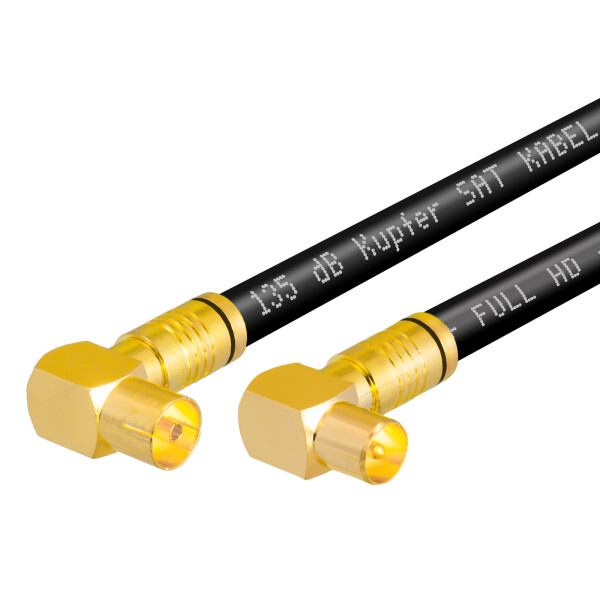 10 m Antenna Cable 135dB 5-way Pure Copper with IEC Plug and IEC Socket Angled F-Compression Plugs BLACK