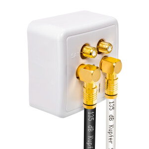 1 m Antenna Cable 135dB 5-way Pure Copper with Angle IEC Socket and Normal IEC Plug F Compression Plugs WHITE