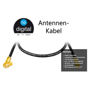 10m Antenna Cable 135dB 5-way Pure Copper with Angle IEC Socket and Normal IEC Plug F-Compression Plugs BLACK