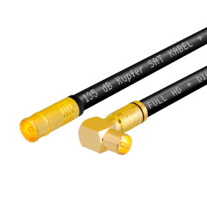 1m Antenna Cable 135dB 5-way Pure Copper with Angle IEC Plug and Normal IEC Socket F-Compression Plugs BLACK
