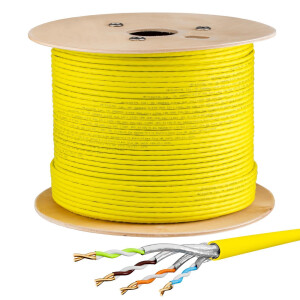 25m - 500m network cable CAT 7a installation cable max. 1200 MHz S/FTP AWG23 LSZH GELB 250m