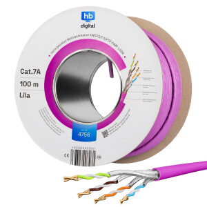 25m - 500m network cable CAT 7a installation cable max. 1200 MHz S/FTP AWG23 LSZH Lila 100m
