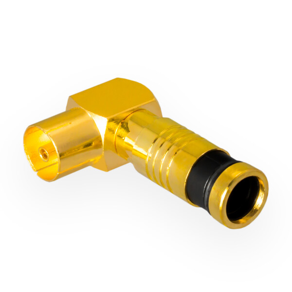 Compression IEC angle socket for coaxial cable Ø 6.8 - 7.2 mm gold-plated