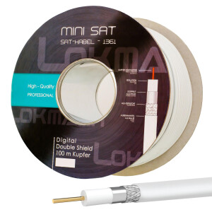 100m MINI coaxial cable 100dB 2-fold shielded pure copper white