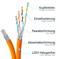50 m - 250 m Network Ethernet Cable DUPLEX CAT.7 LAN Cable up to 1000MHz S/FTP LSZH AWG23/1 ORANGE