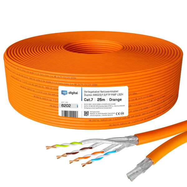25m Ethernet Kabel CAT 7 Duplex Netzwerkkabel orange, 34,90 €