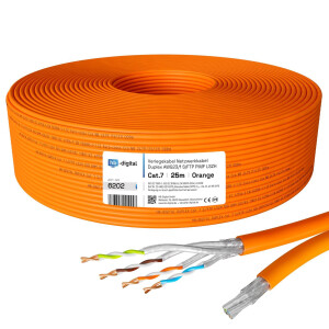 25m Verlegekabel Netzwerk CAT 7 Duplex  max. 1000 MHz S/FTP LSZH AWG23 (2x8 Adern) orange