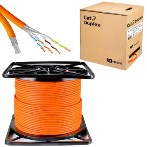 100m Ethernet Kabel CAT 7 Duplex max. 1000 MHz S/FTP LSZH AWG23 (2x8 Adern) orange