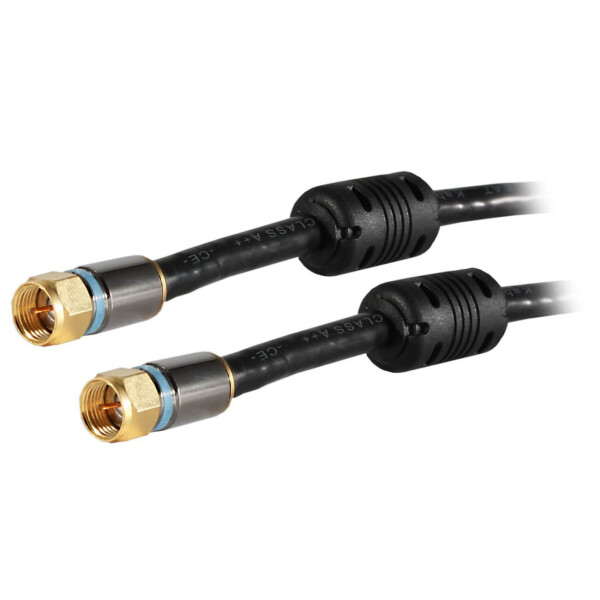 10m A++ SAT connection cable 110dB with 2 x F-plug gold plated with 2 x ferrite core BLACK