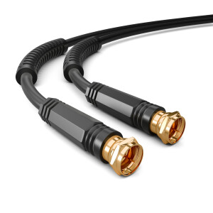 1,5m - 20m SAT Anschluss Kabel 110dB mit 2 x F-Stecker vergoldet mit 2 x Ferritkern Farbe wählbar