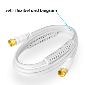 1,5m Sat cable 100dB with 2 x F-plug gold-plated with 2 x ferrite core WHITE