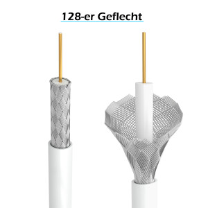 5m Sat cable 100dB with 2 x F-plug gold-plated with 2 x ferrite core WHITE