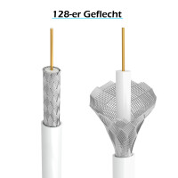 5 m Sat cable 110dB with 2 x F-plug gold-plated with 2 x ferrite core WHITE