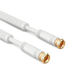 7,5m Sat cable 110dB with 2 x F-plug gold plated with 2 x ferrite core WHITE