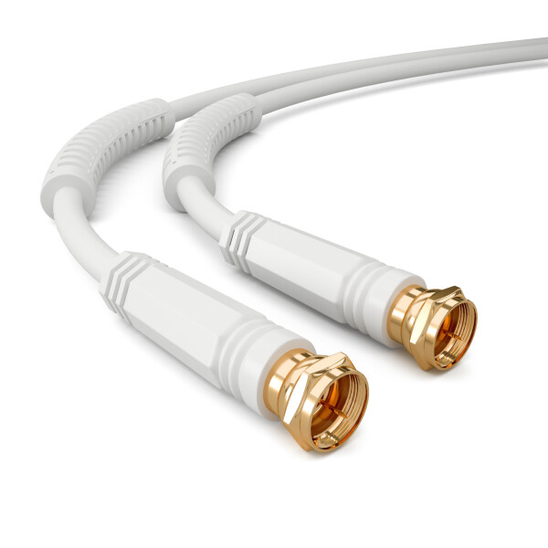 15m Sat cable 100dB with 2 x F-plug gold plated with 2 x ferrite core WHITE