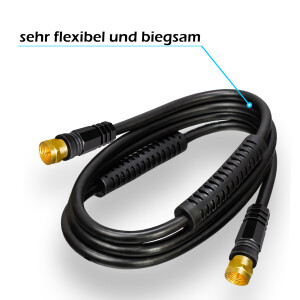 1,5 m Sat Kabel 110dB mit 2 x F-Stecker vergoldet mit 2 x Ferritkern SCHWARZ