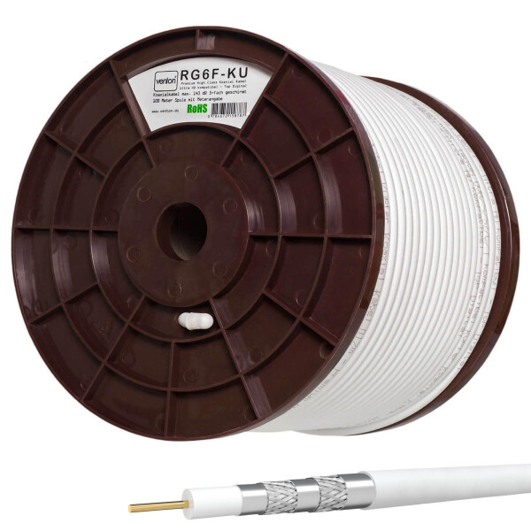 100 m Coaxial cable Venton 140 dB 5-fold shielded Pure copper WHITE