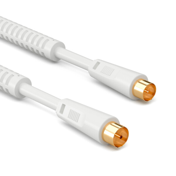 1 m antenna cable 100 dB 2-fold shielded with IEC plug to IEC socket gold-plated with 2 x ferrite core WHITE